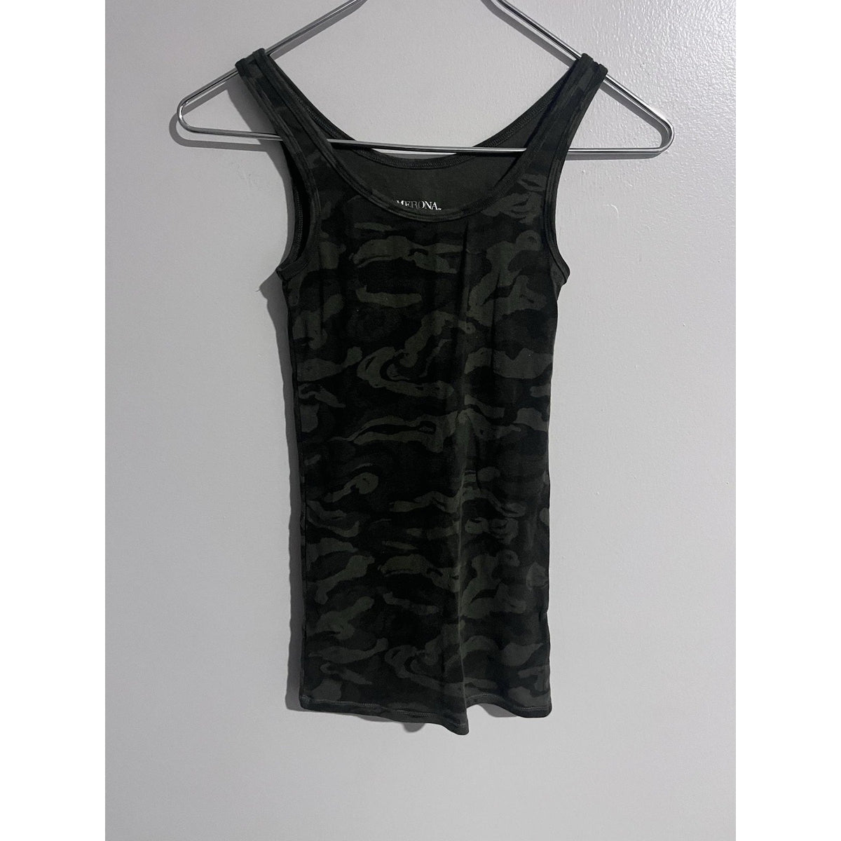 Merona Dress Womens XS Green Camouflage Tank Dress Short Scoop Neck Jersey