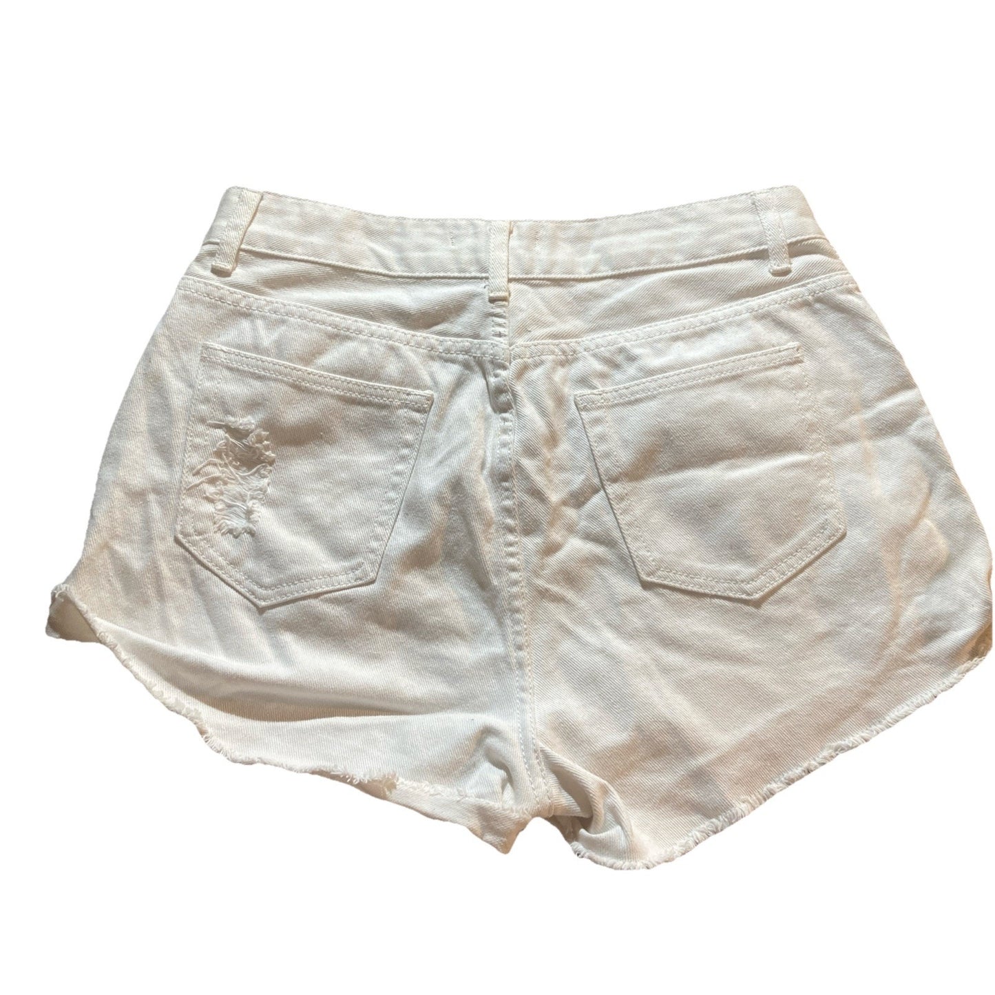 Forever 21 Women's White Denim Shorts Raw Hem Distressed Size 29