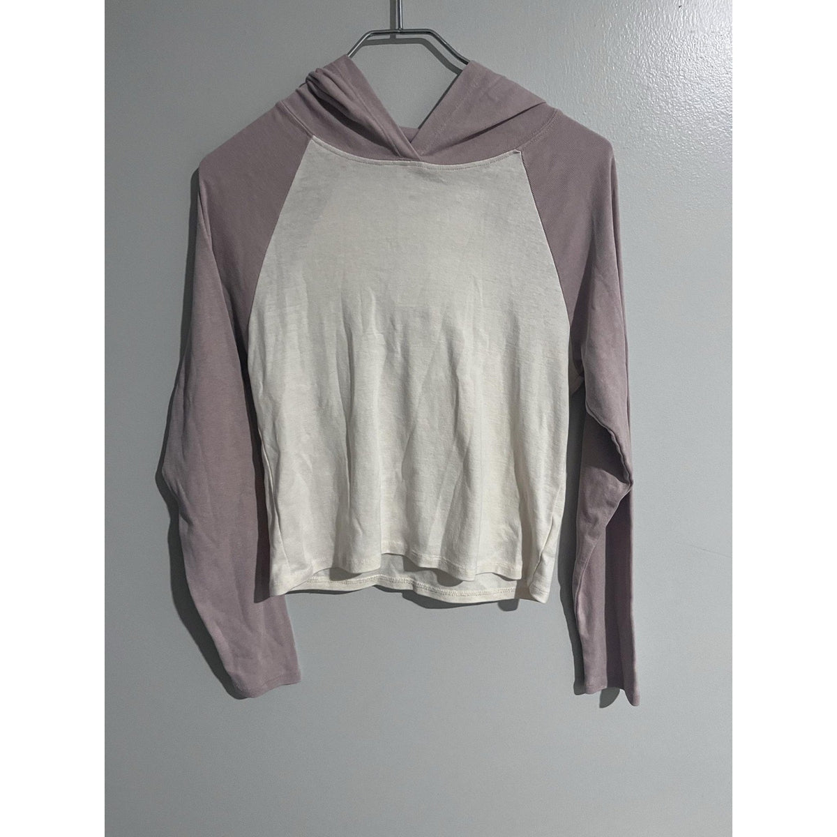 PINK ROSE Hoodie Womens S White Mauve Raglan Pullover Lightweight Casual