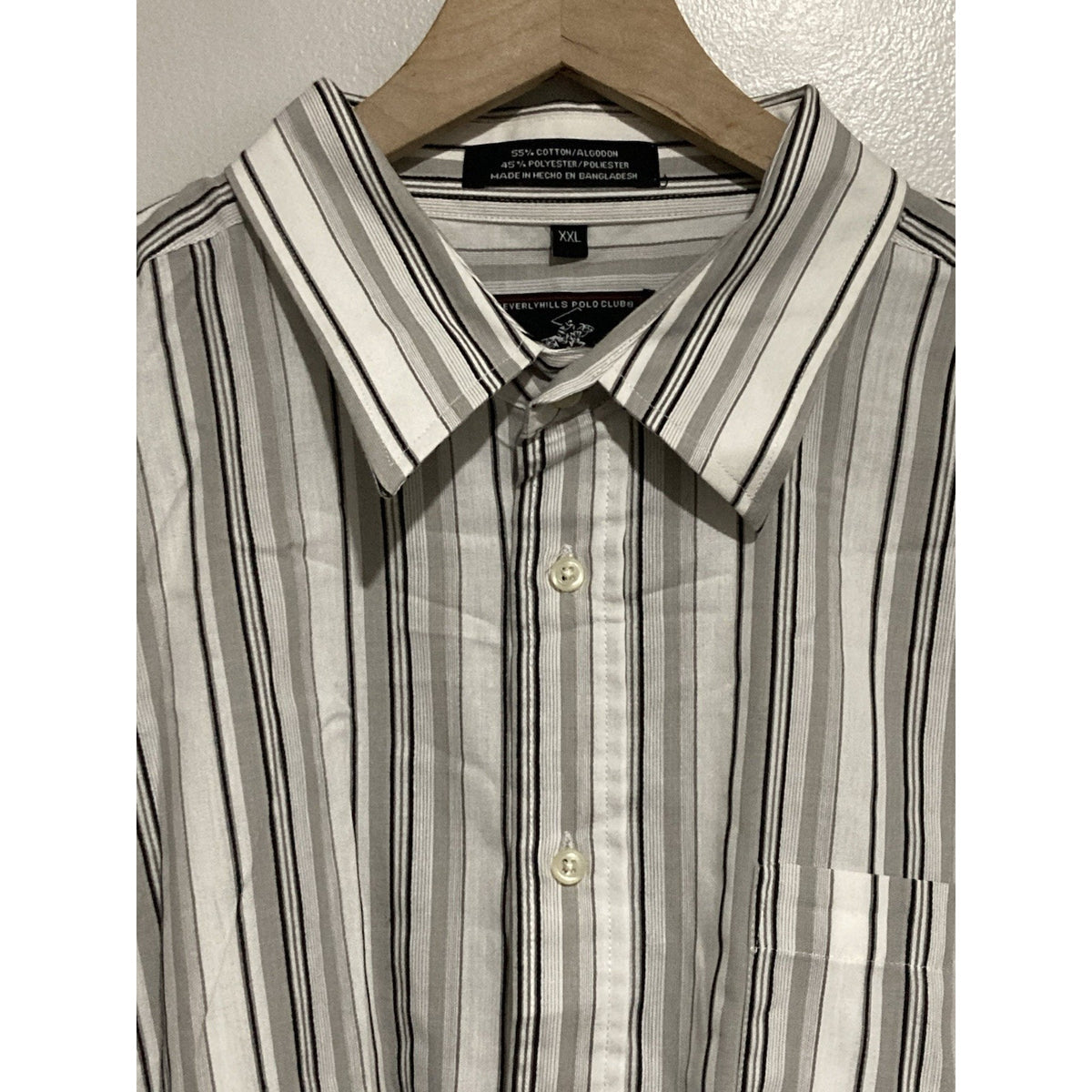 Striped Classic Dress Shirt Size XXL Beverly Hills Polo Club Black Gray White