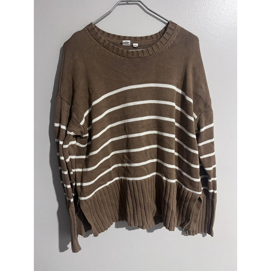 Gap Sweater Womens M Brown Striped Oversized Crew Neck Pullover Cotton