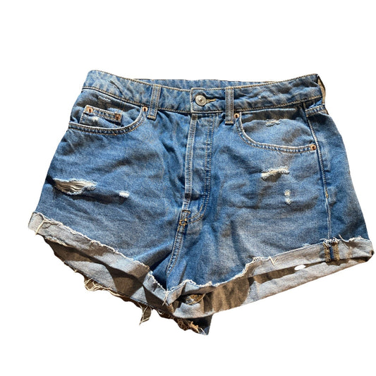 Divided by H&M Women's Denim Shorts Raw Hem Distressed Button Fly Size 6