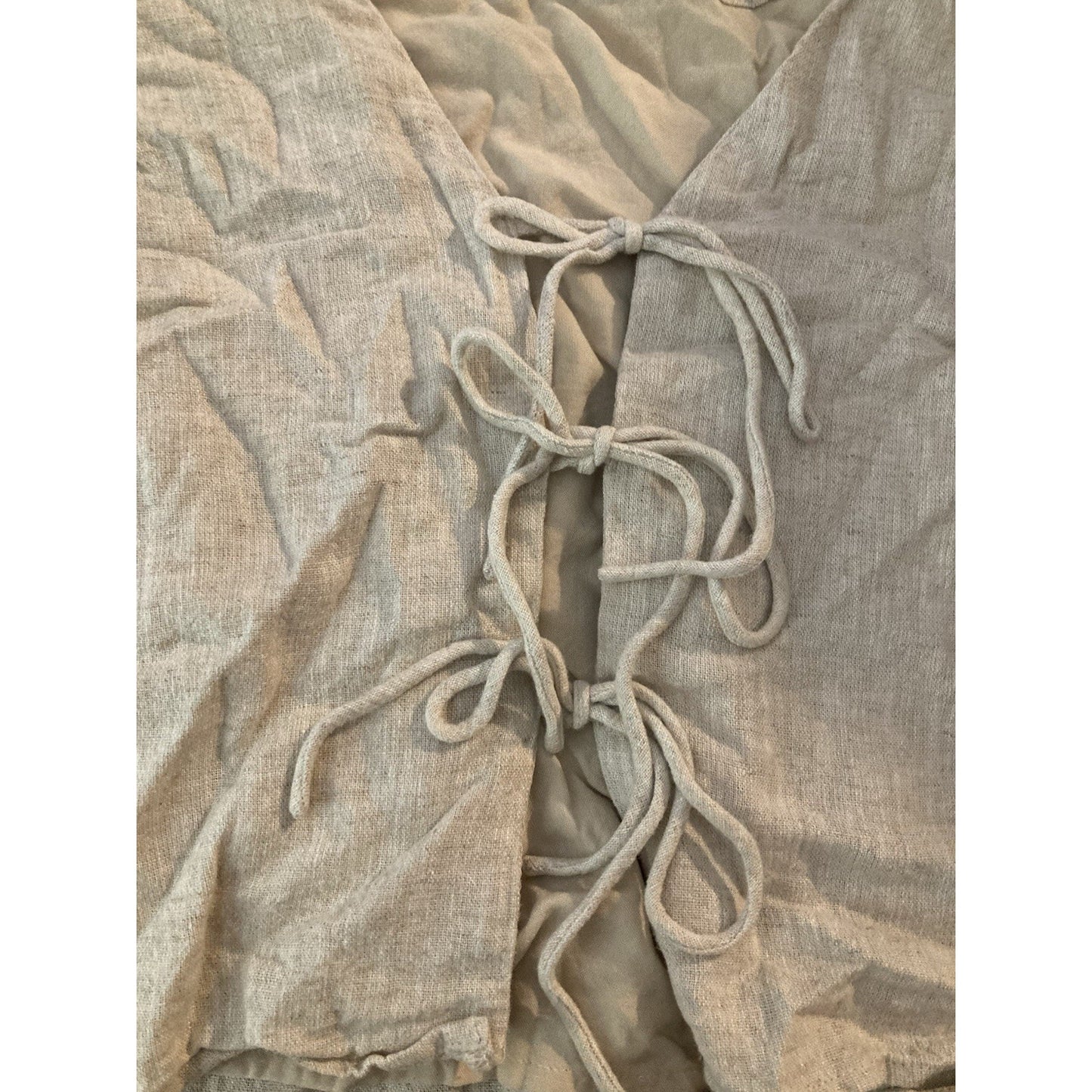 Abercrombie & Fitch Linen Blend Tie Front Vest Womens Oatmeal Size Small