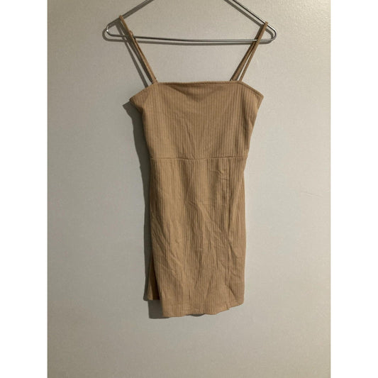 Forever 21 Dress Womens M Beige Bodycon Tank Square Neck Strappy Knee Length