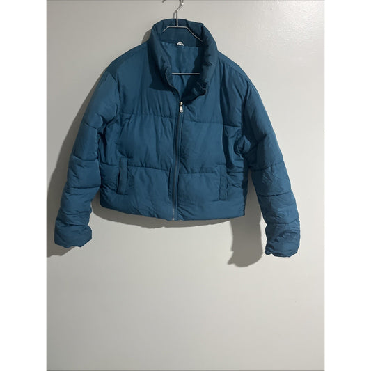 Double Zero Women’s Blue Quilted Puffer Jacket Short Full Zip Long Sleeve Sz M
