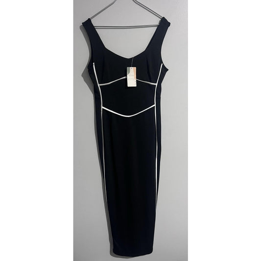 Btfbm Dress Womens L Black Sheath Bodycon Long V-Neck Zip Stretch Party Cocktail