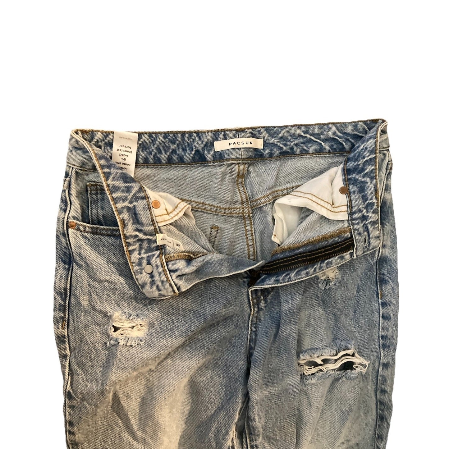 PacSun Mom Jeans Womens 26 Blue Light Wash High Rise Distressed Ripped Denim