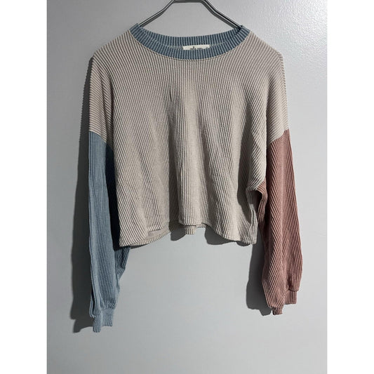 Molly Green Sweater Womens S Multicolor Waffle-Knit Crew Neck Pullover