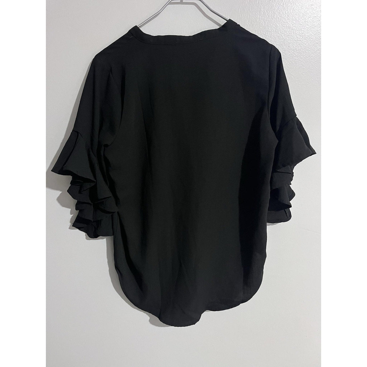Philosophy Republic Clothing Blouse Womens S Black Chiffon Tunic Flutter Ruffle