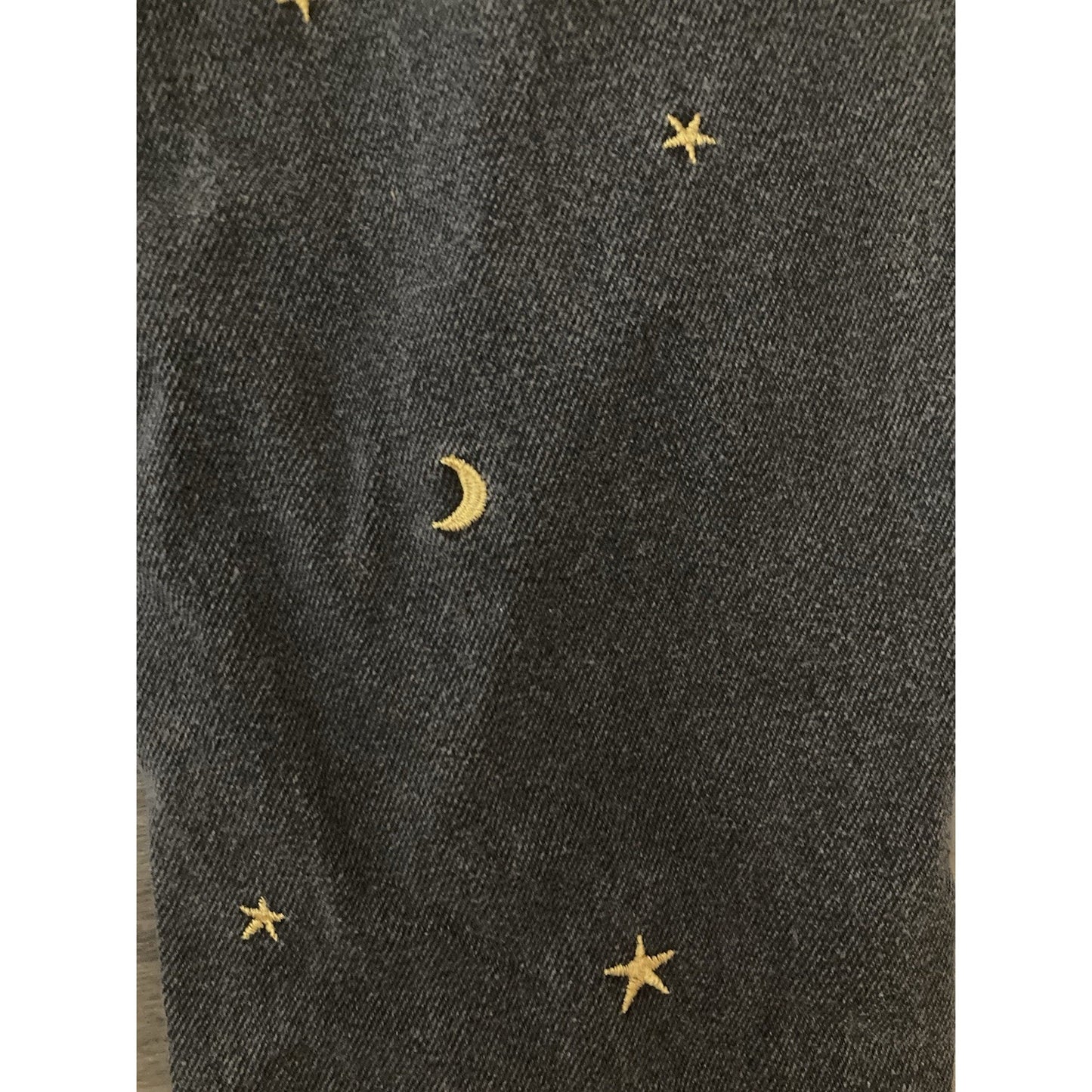 Tinseltown Celestial Moon Star Embroidered Jeans Womens 3 Black Denim Frayed Hem