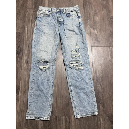 Free People Jeans Womens 26 Blue Light Wash Mom Mid Rise Distressed