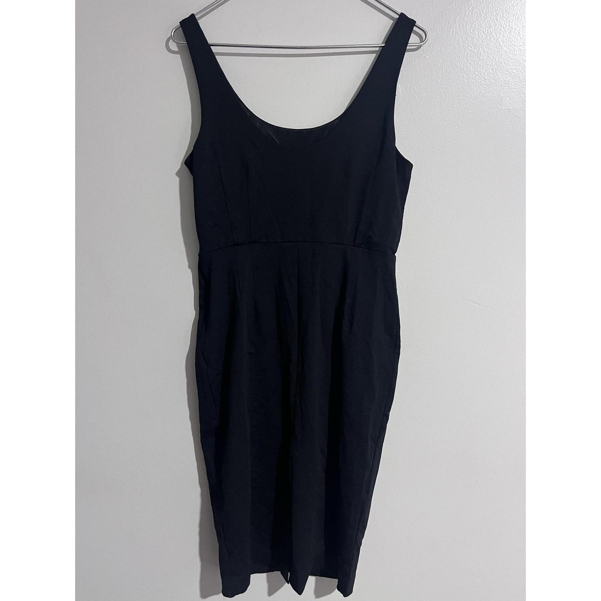 Donna Ricco New York Dress Womens L Black Sheath Midi Scoop Neck Lined Zip