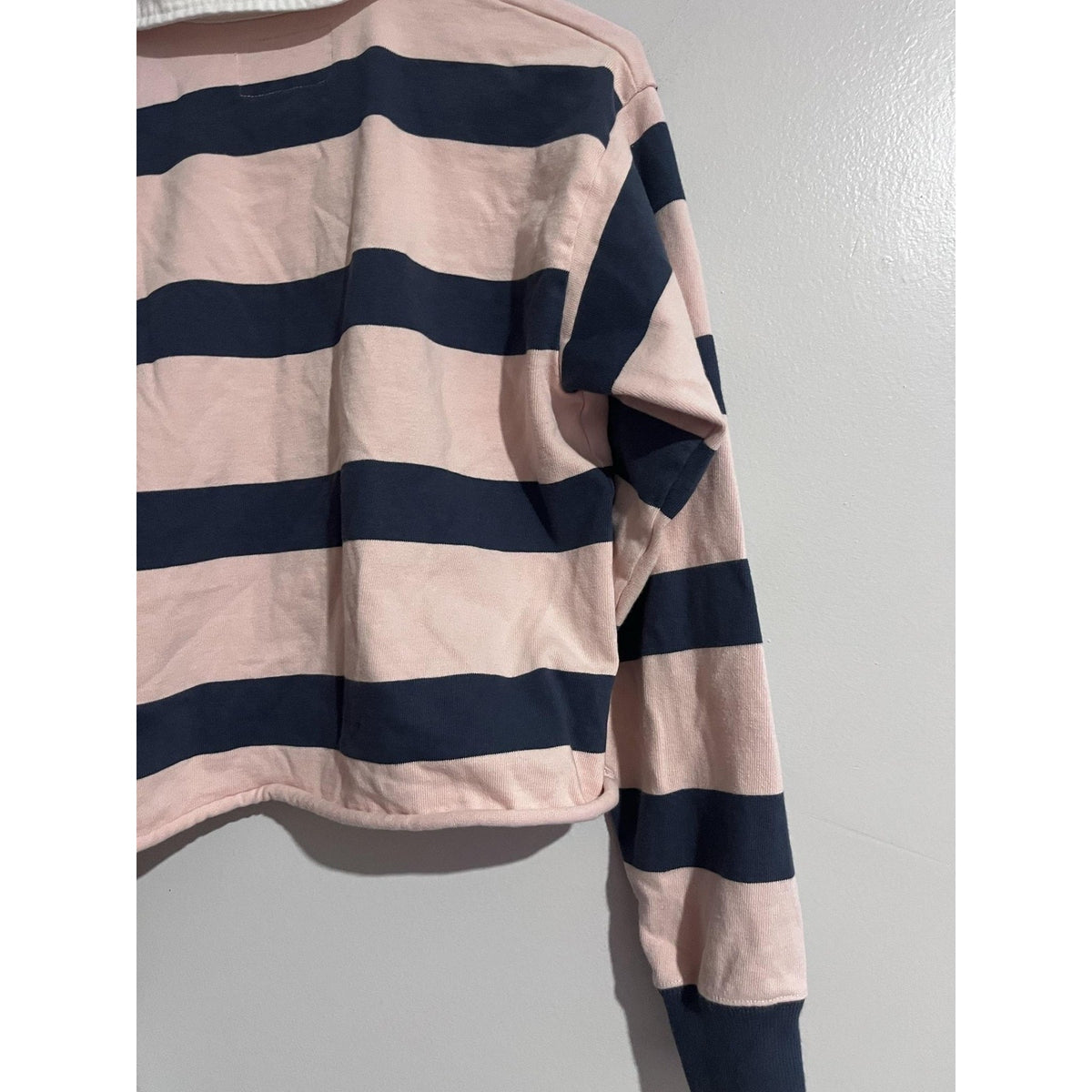 Abercrombie Polo Womens XS Pink Navy Striped Rugby Shirt Long Sleeve Jersey