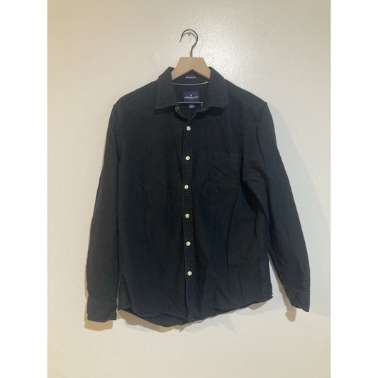 Men's American Eagle Black Button Up Long Sleeve Shirt Sz Large Soft With Pocket