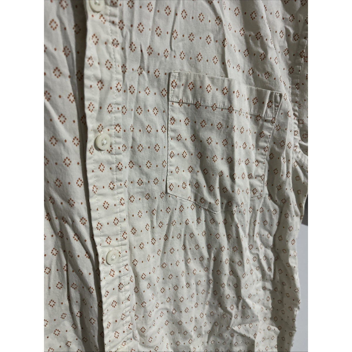 14th and Union Button Up Shirt Large Men's Short Sleeve 70s Style beige Trim Fit