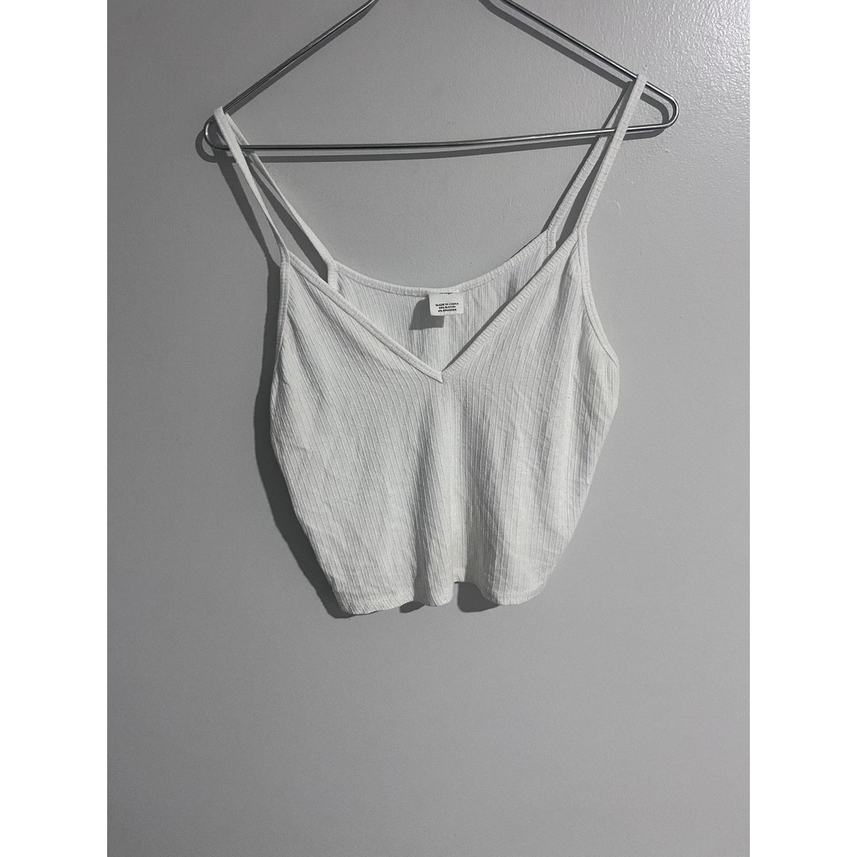 Destined Tank Womens XL White V-Neck Strappy Ribbed Knit Stretch Casual Summer