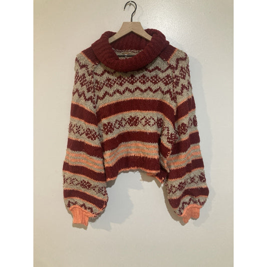 Free People Check Me Out in Holly Berry Combo Turtleneck Pullover Sweater Size S