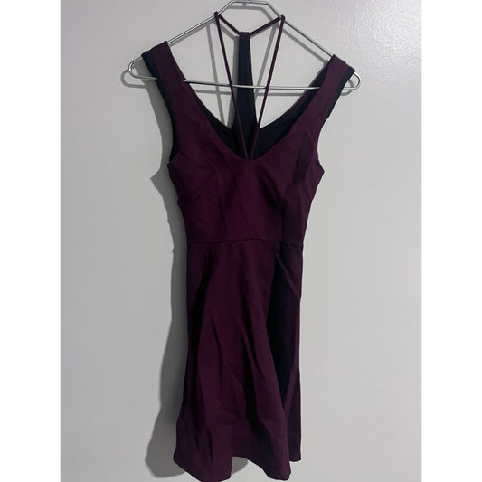 MinkPink Work Dinner Mini Dress Womens Size XS Maroon Cross Strap Fit And Flare