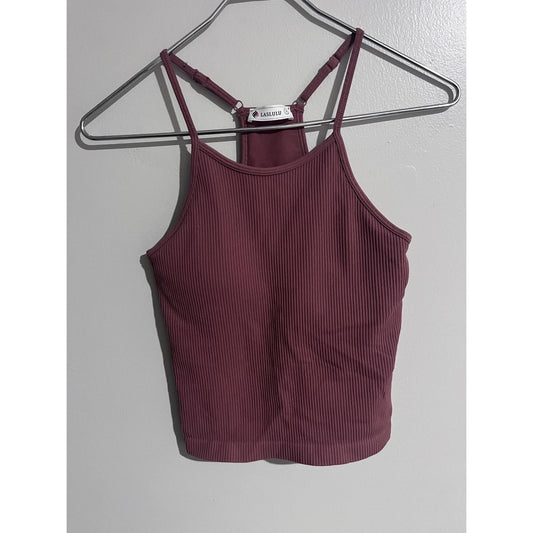 LASLULU Tank Womens S Purple Cropped High Neck Strappy Padded Ribbed Summer