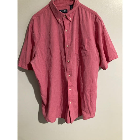 Chaps Shirt Mens 2XL Pink Short Sleeve Button-Up Pocket Embroidered Relaxed Fit