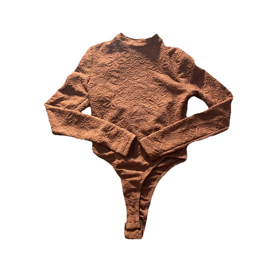 Aralina Bodysuit Backless Long Sleeve Button Clasp With Metal Logo XS
