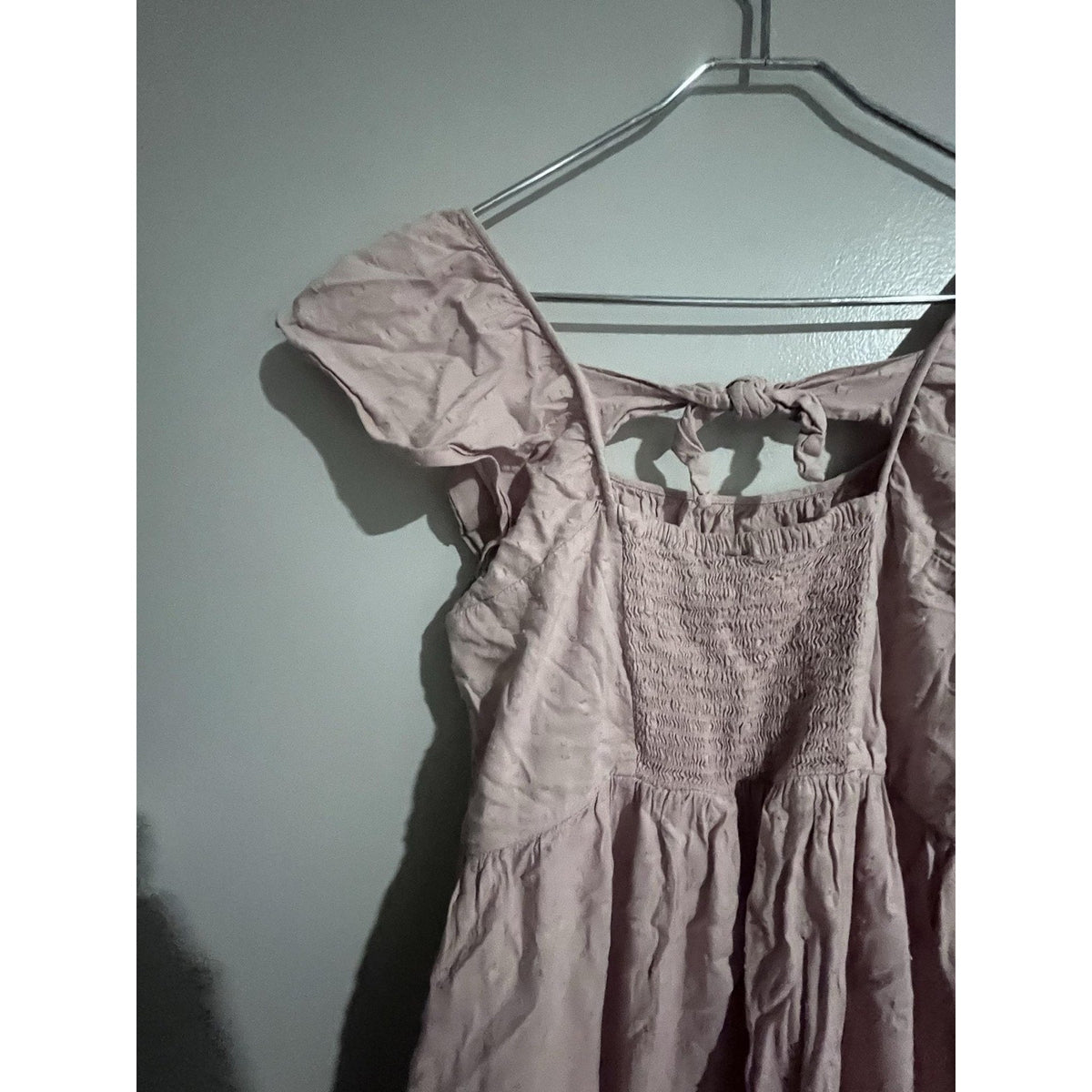 Dress Womens 3X Pink Maxi Sundress Smocked Square Neck Tie Flutter Sleeve