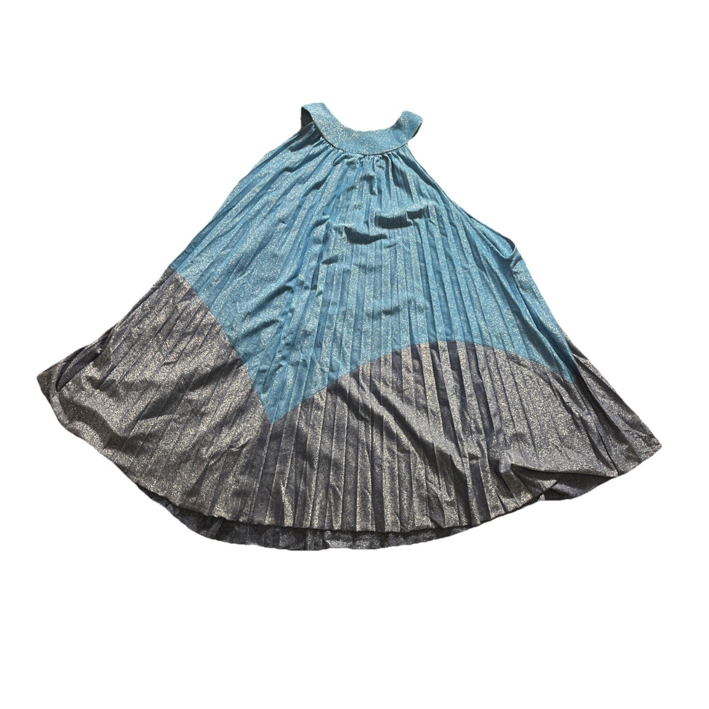 Free People Pleated Love Metallic Mini Dress Womens Small Blue Colorblock Party