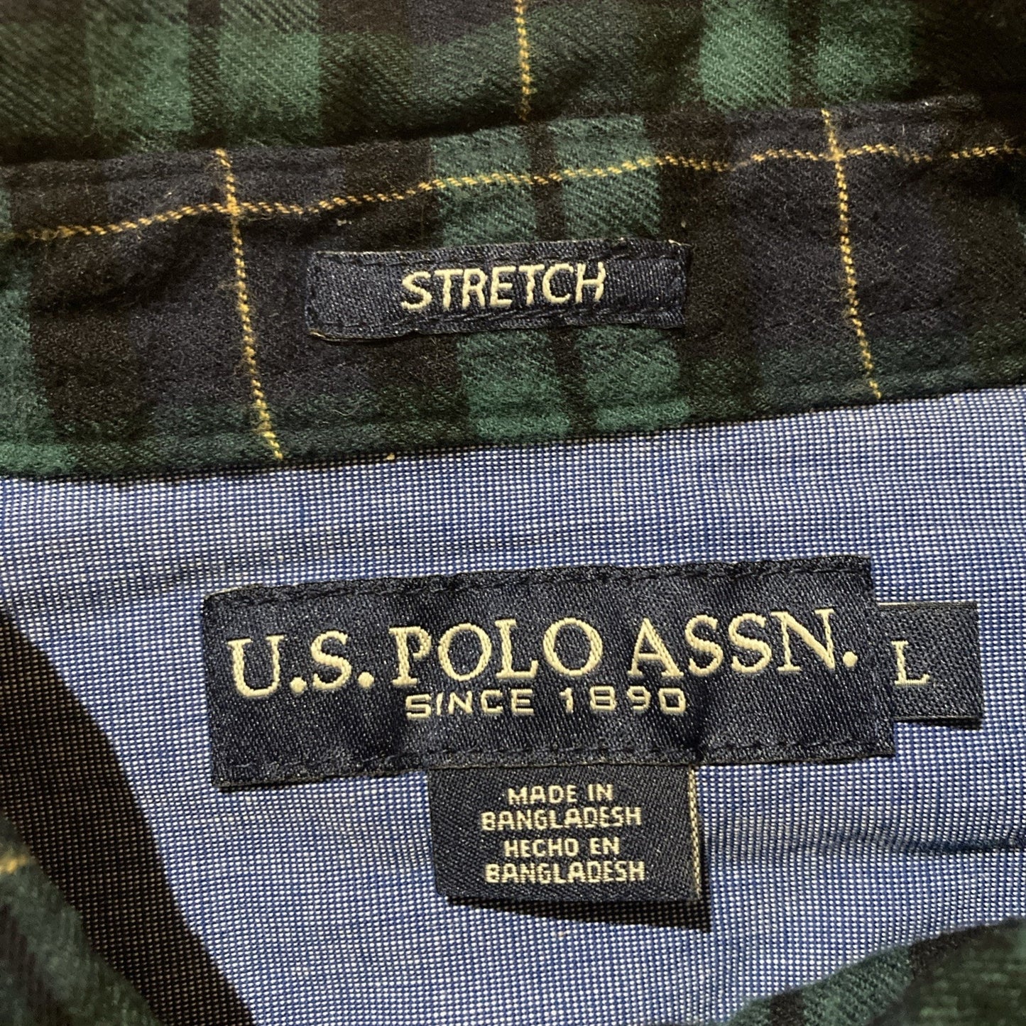 Skater US Polo Assn Flannel Shirt Mens Blue Green Plaid Button Western Casual L