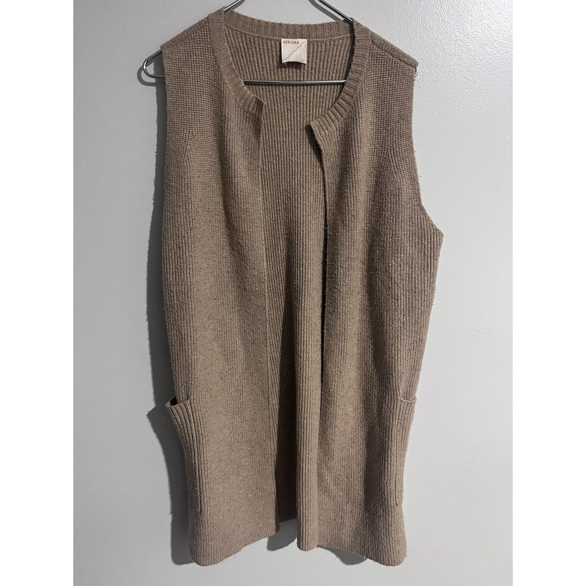 KERISMA Vest Womens S/M Beige Chunky-Knit Open Pocket Sweater Casual Relaxed