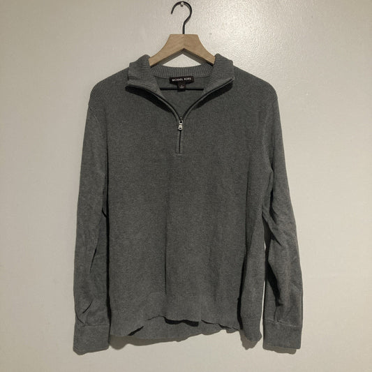 Michael Kors Mens Pullover Gray Sweater Size Large Quarter Zip 100% Cotton