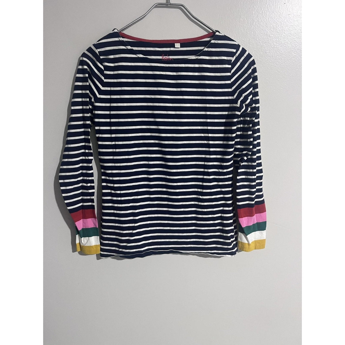 Boden T-Shirt Womens 4 Blue Striped Boat Neck Jersey Embroidered Casual