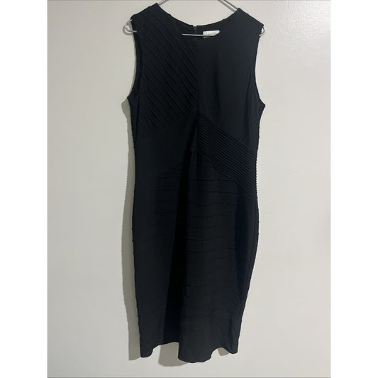 Calvin Klein Dress Womens 16 Black Bodycon Bandage Pleated Career Stretch Ponte