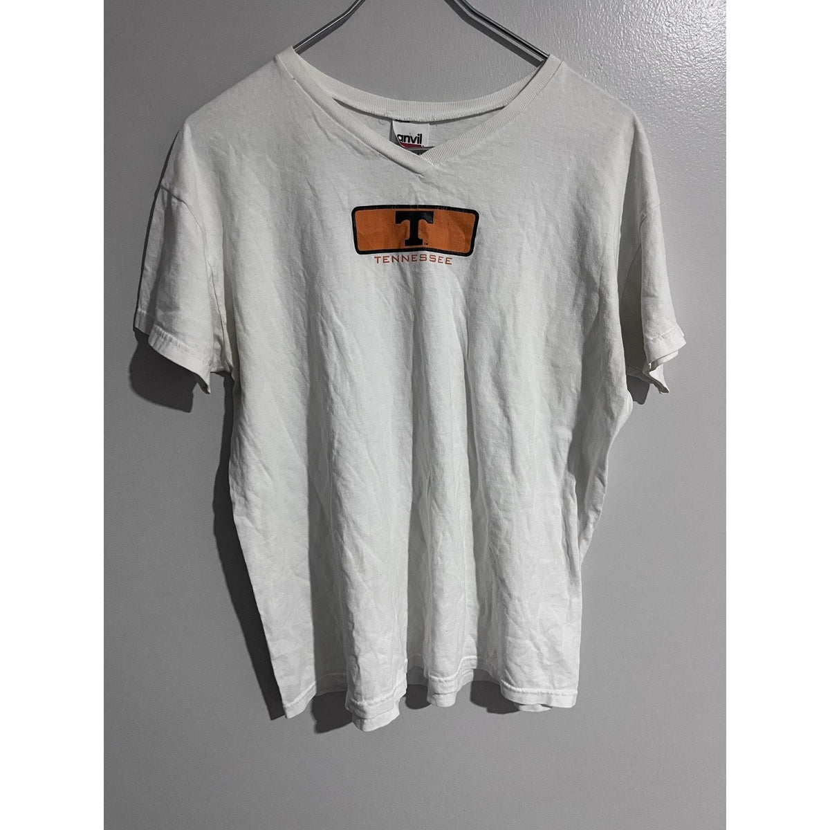 Anvil T-Shirt Womens L White Tennessee V-Neck Short Sleeve Preshrunk Relaxed