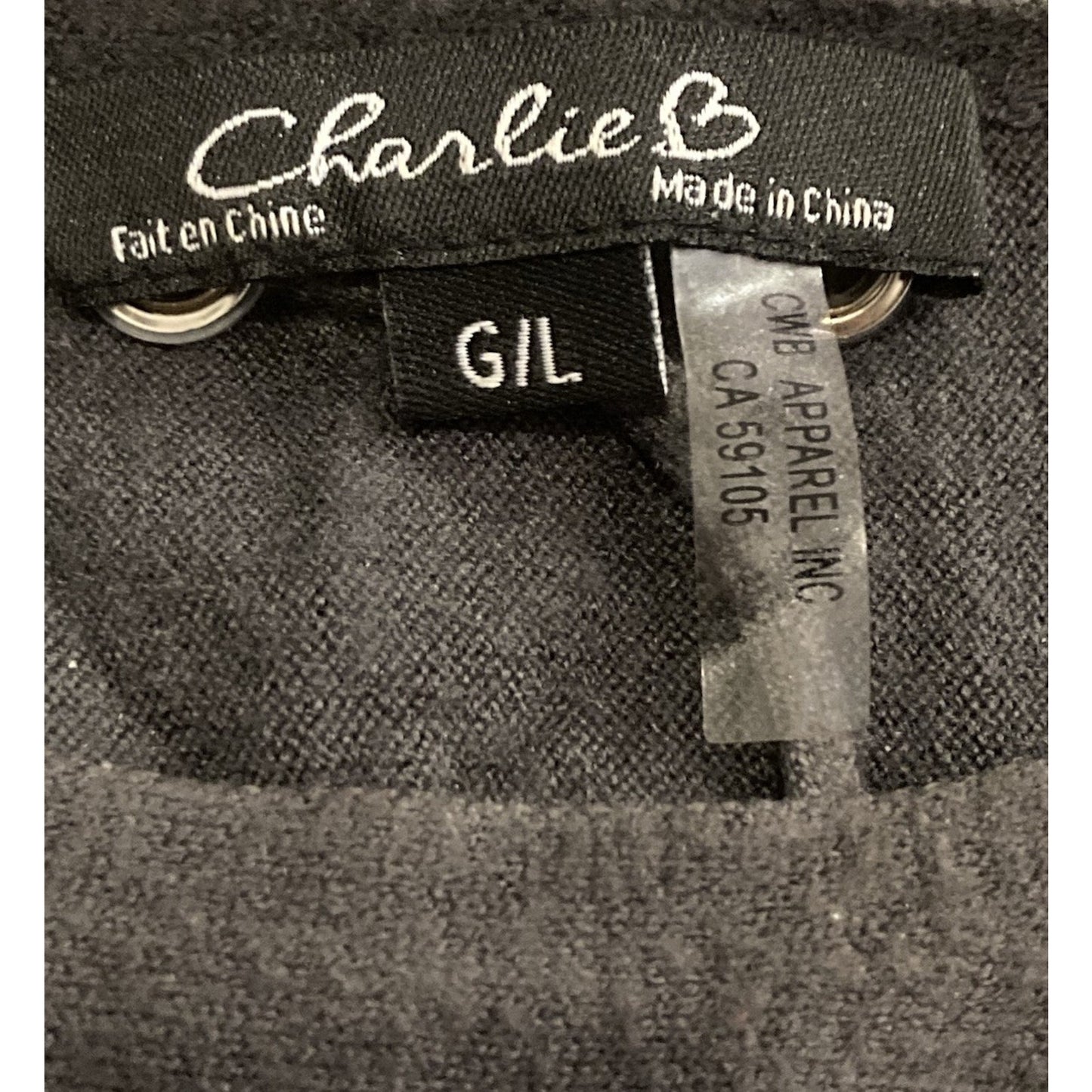 Charlie B Womens Charcoal Gray Long Sleeve Pullover Sweater Size L Grommet Lace