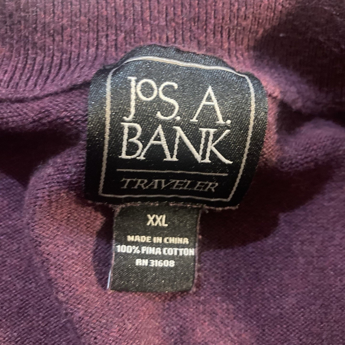 Jos A Bank Mens Pima Cotton Traveler 1/4 Zip Pullover Plum Purple Sweater XXL
