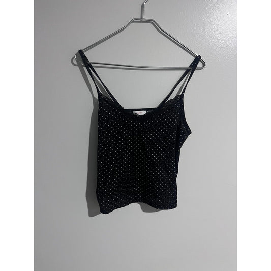 Colsie Camisole Womens L Black Polka Dot Knit Lace Trim Strappy Tank Stretch