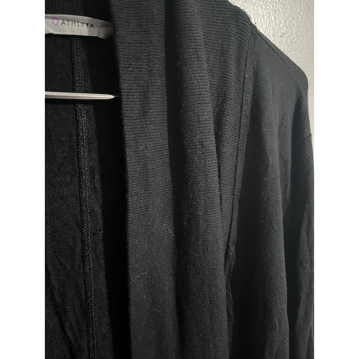 Athleta Cardigan Womens XS Black Open Lightweight Stretch Collared Tight-Knit
