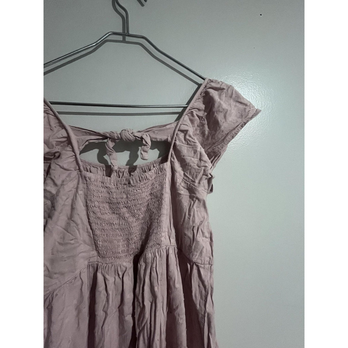 Dress Womens 3X Pink Maxi Sundress Smocked Square Neck Tie Flutter Sleeve