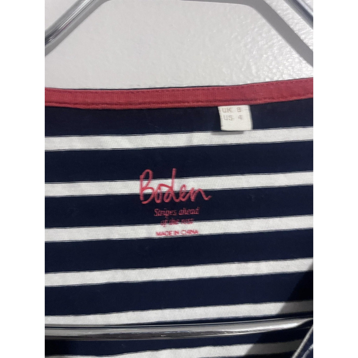 Boden T-Shirt Womens 4 Blue Striped Boat Neck Jersey Embroidered Casual