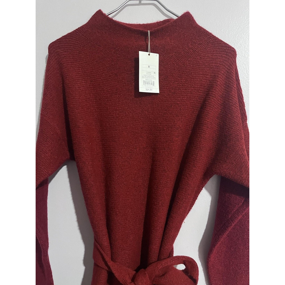 A New Day Dress Womens S Red Sweater Dress Long Belted Mock Neck Knit Casual