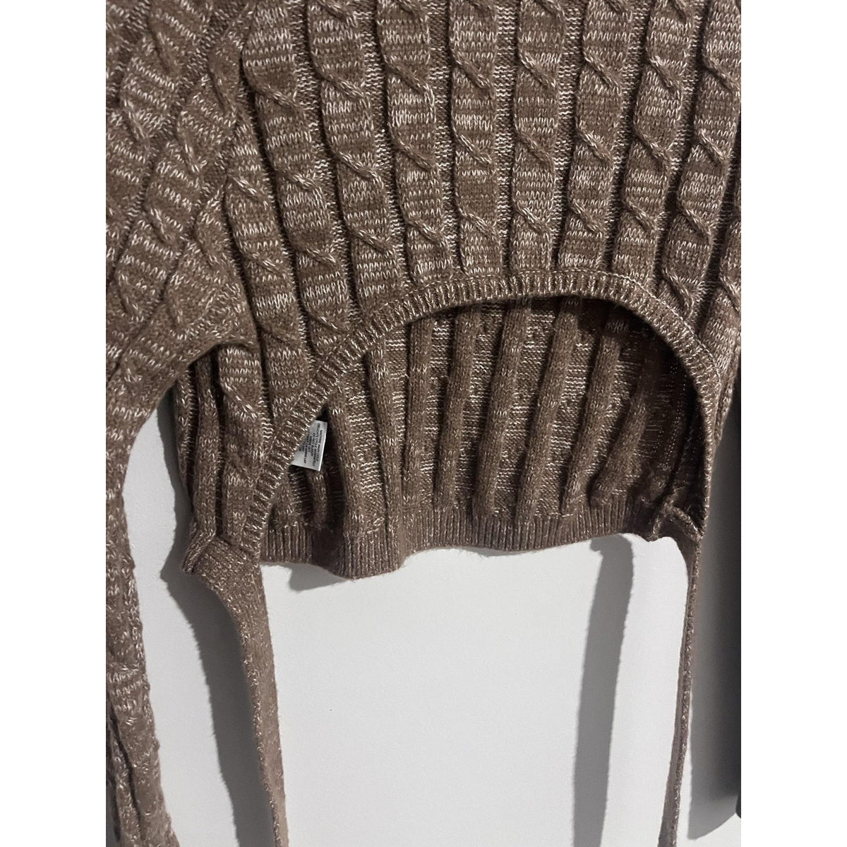 Windsor Sweater Womens S Brown Cable-Knit Cropped Strap Pullover Tie Waist
