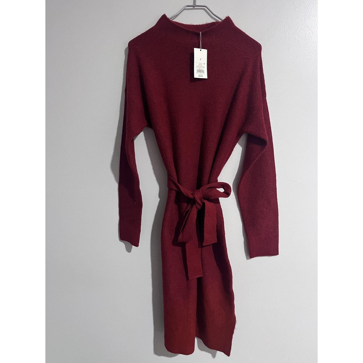 A New Day Dress Womens S Red Sweater Dress Long Belted Mock Neck Knit Casual