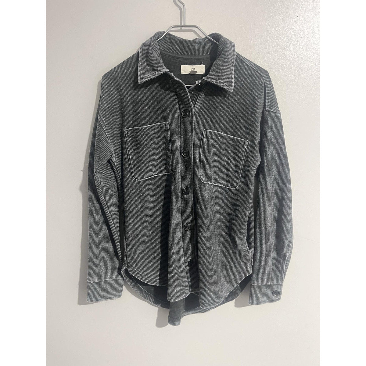 Thread & Supply Button-Up Womens XS Gray Striped Collared Knit Long Sleeve