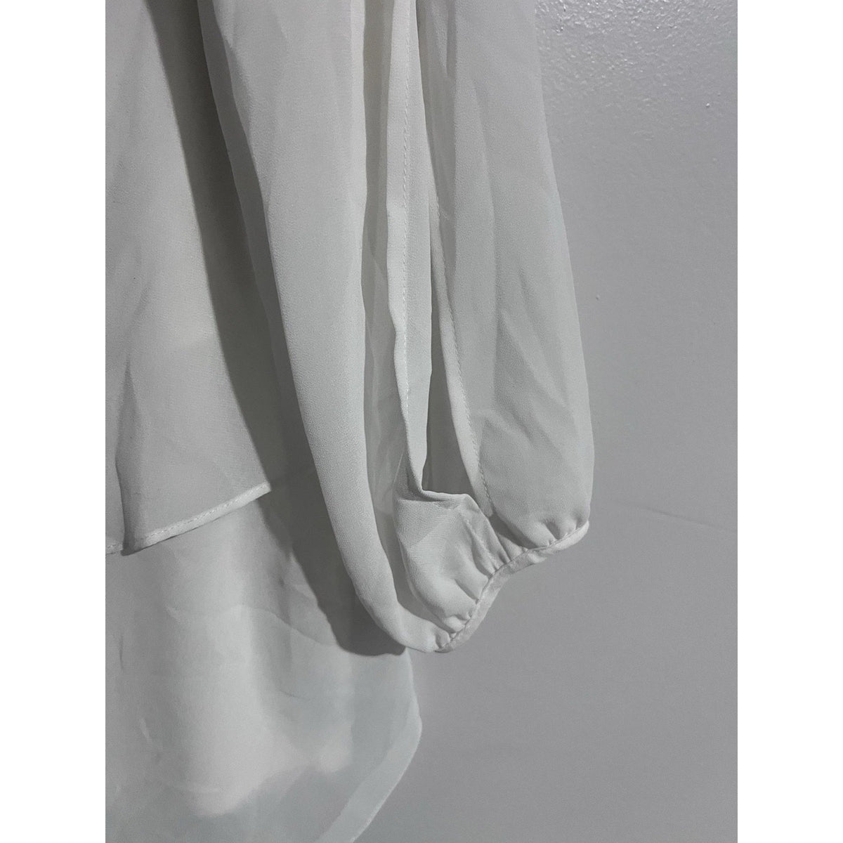 A.BYER Blouse Womens S White Tunic Scoop Neck Chiffon Balloon Sleeve Lined