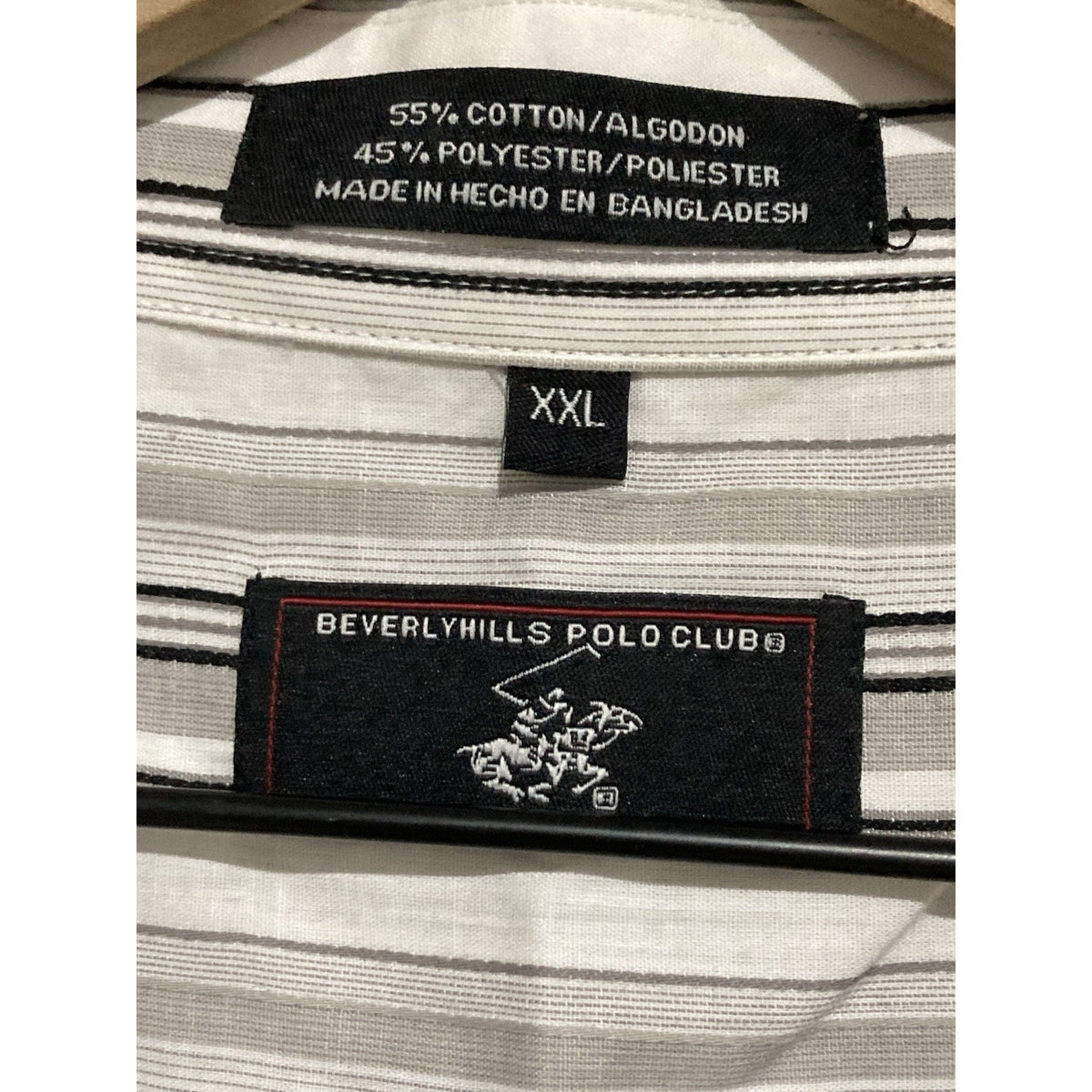 Striped Classic Dress Shirt Size XXL Beverly Hills Polo Club Black Gray White