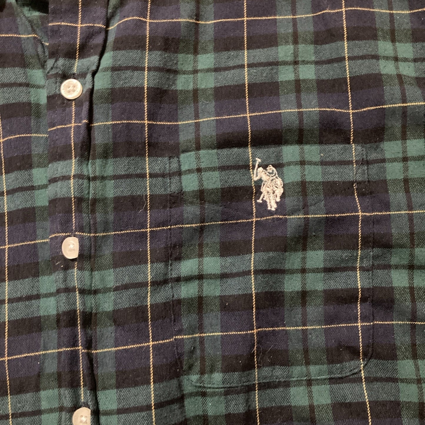 Skater US Polo Assn Flannel Shirt Mens Blue Green Plaid Button Western Casual L