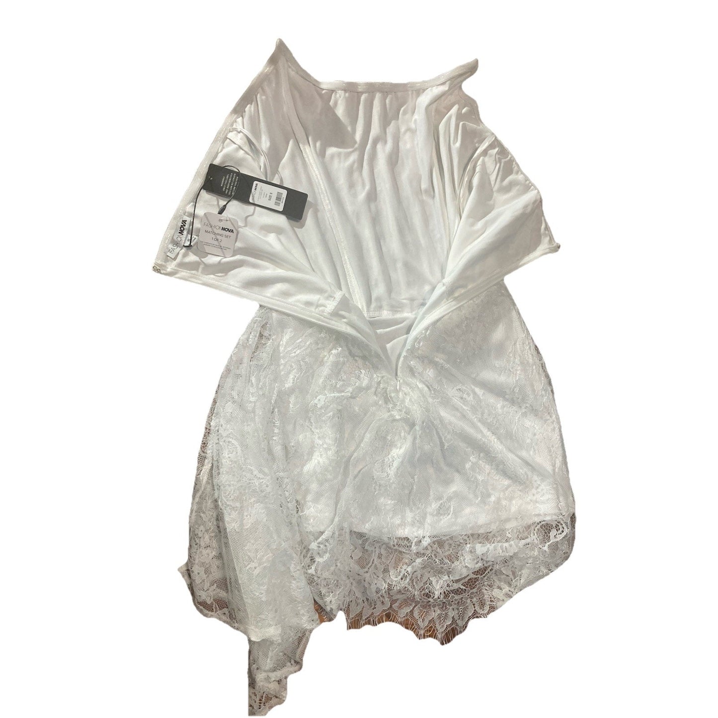 Fashion Nova White Bodycon Ruched Mini Dress Sz S Lace NWT