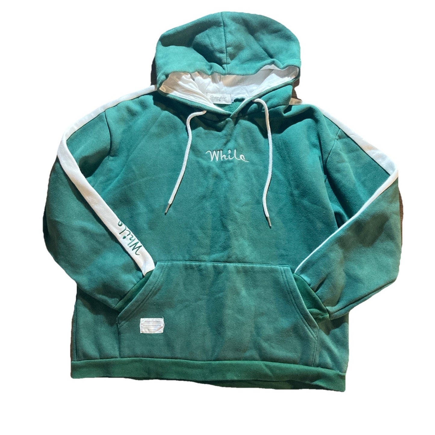 Shandoo While Green And White Hoodie With Side Hit On Arm Sz XL