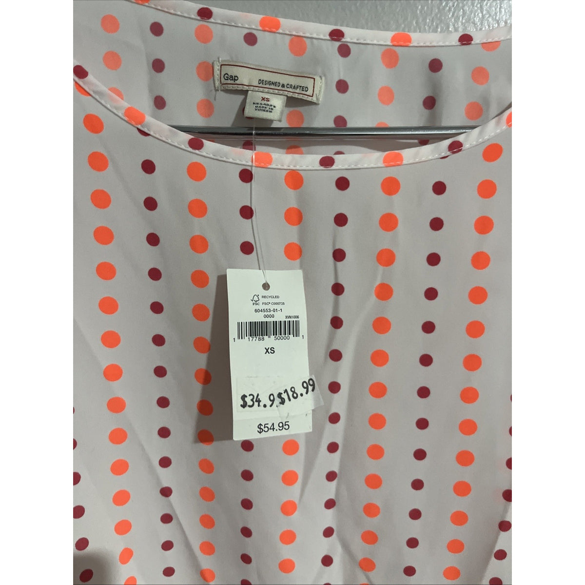 Gap women's neon multi color polka dot tunic top 80s Style Long Sleeve Size XS