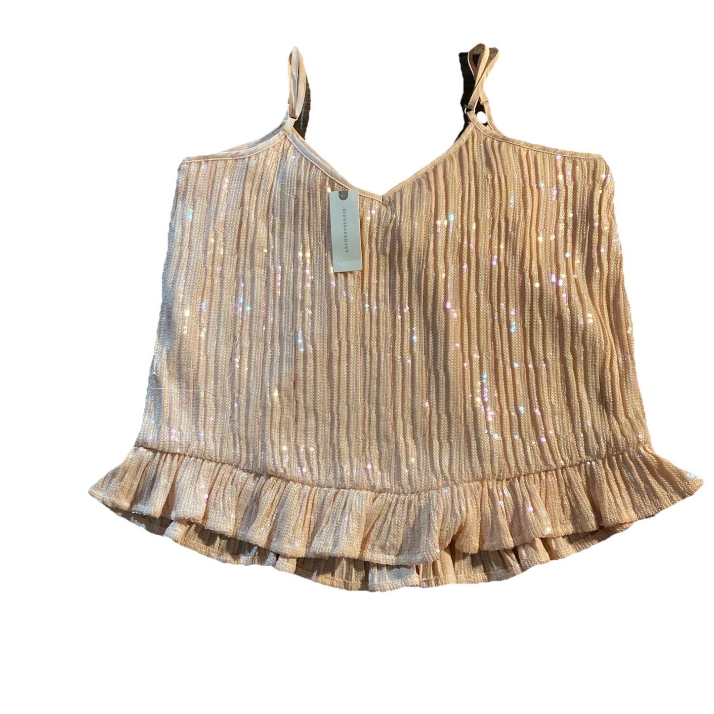 NWT Anthropologie Sz 2 Amelie Pink Rose Sequined Cami Ruffled Tank Glam Party